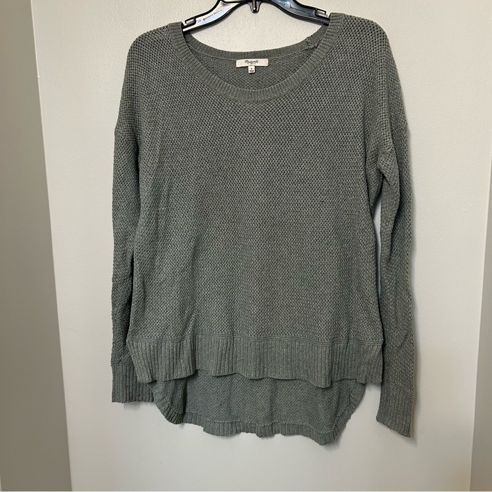 Madewell Women's Green LS Basketweave Knit High-Low Sweater Size‎ Small